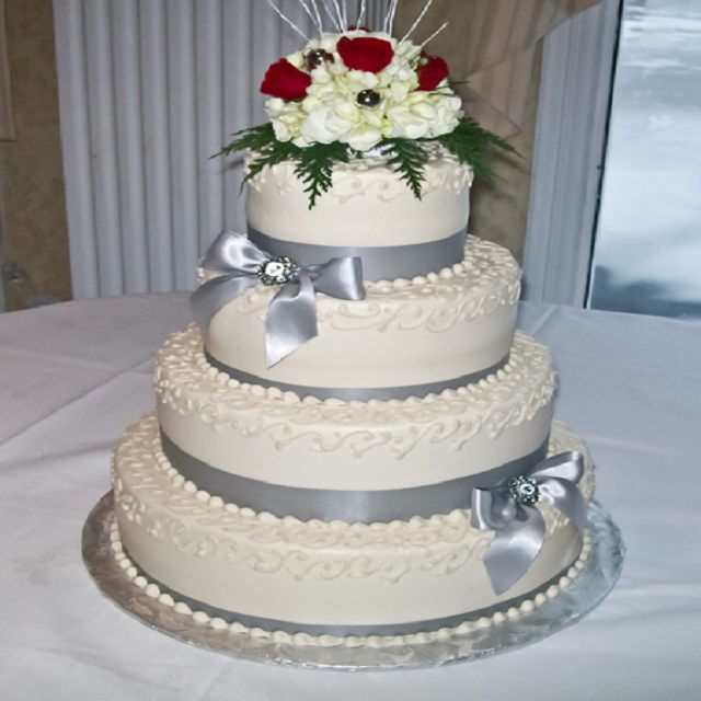 White Cake with Gray Ribbon