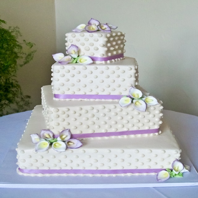 White Cake with Purple Ribbon #wedding