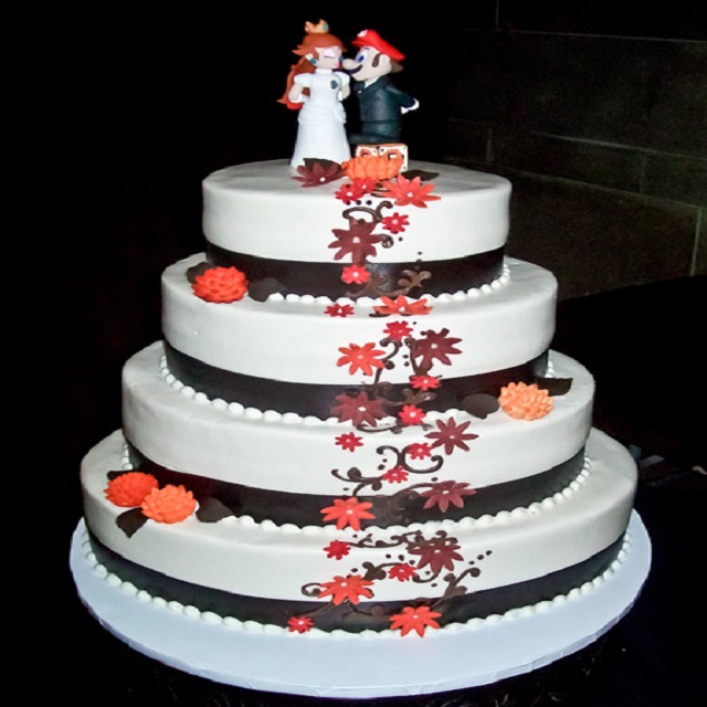 White Cake with Black Ribbon with Flowers #wedding