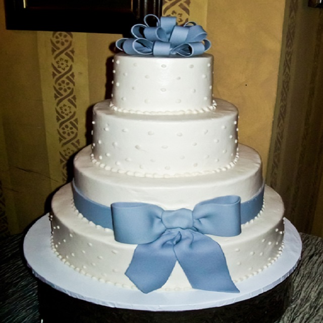 Wedding Cake with Light Blue Ribbon #wedding