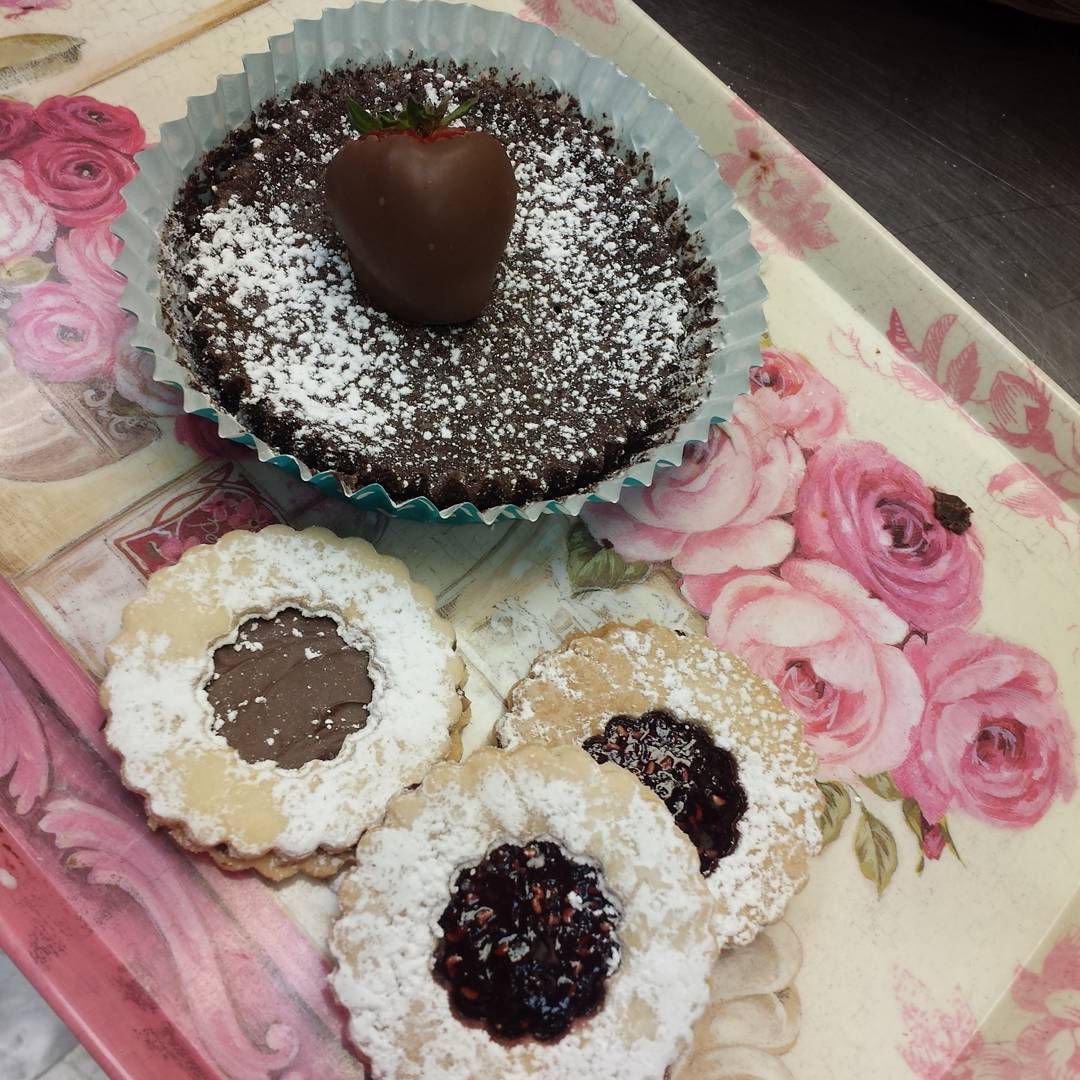 Gluten free? Stop in today for mini chocolate cakes and linzer tarts -nutella or raspberry filled! #specialty