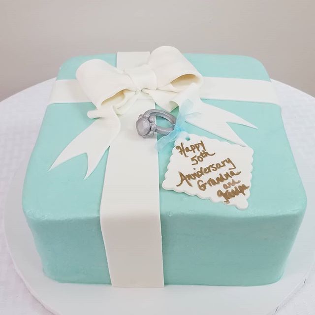 Loving this #tiffany blue #anniversary cake. #specialty
 Congratulations on 50 years!!