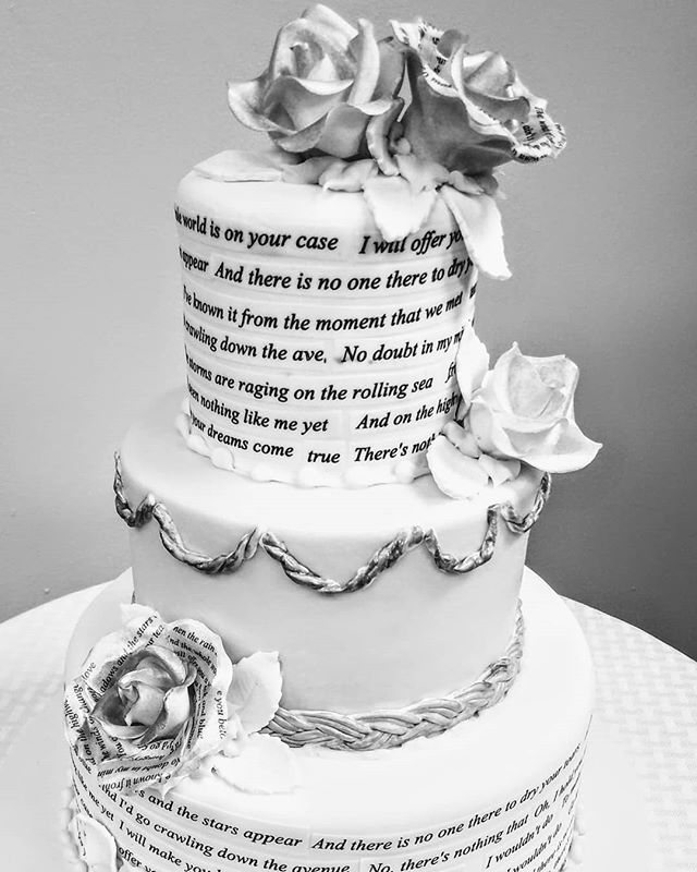 #weddingwednesday . We added meaningful song lyrics to this cake for a personal touch #specialty