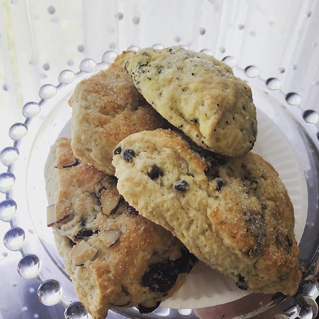 ⭐️ In stock at the bakeshop ⭐️ Scones GALORE! Plus, keep your eyes out for us this afternoon. We’ll be at the Farmer’s Market 3-6! #specialty #sconesofinstagram #farmersmarket